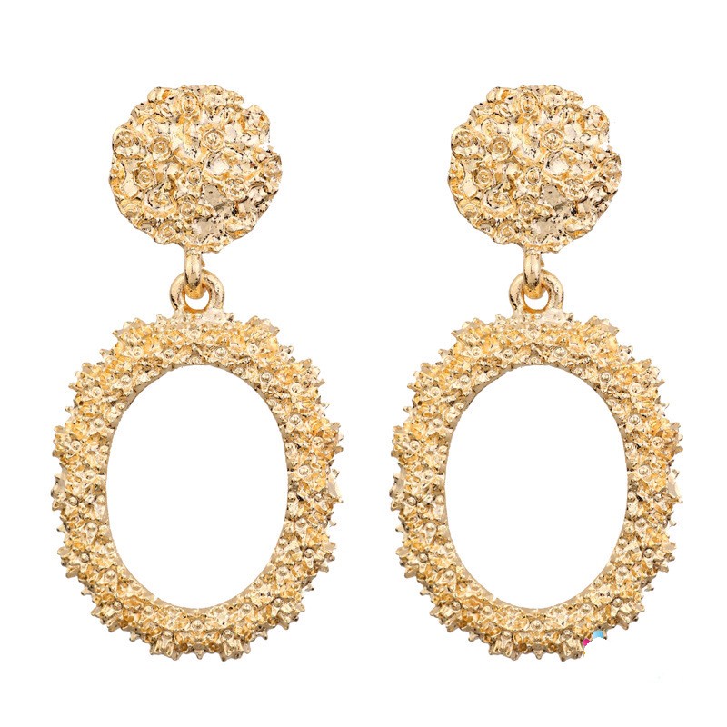 Anting Korea Retro Paduan Logam Putaran Oval Earrings Anting Wanita Bohemian