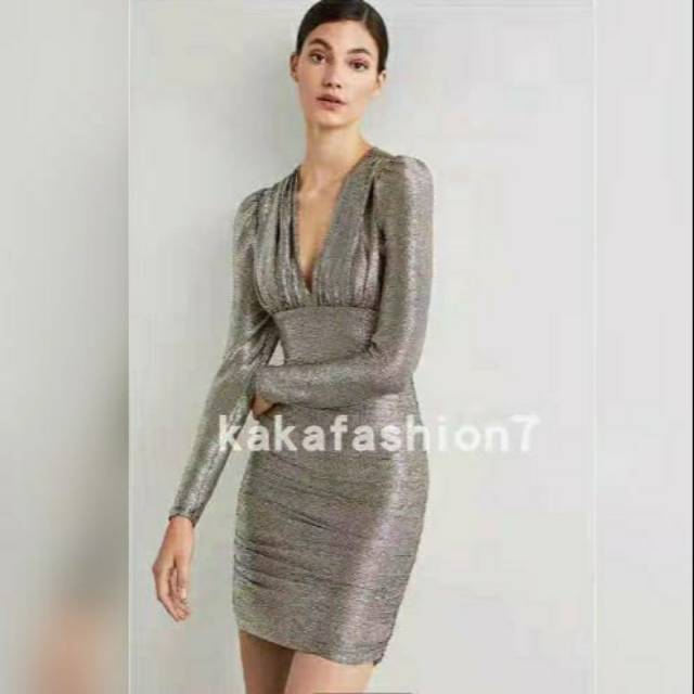FLASH SALE PREMIUM BANGKOK TERMURAH Metalic mini dress bodycon silver gold dugem bling gaun pesta