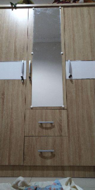 Lemari Pakaian 3 Pintu Tarik Hitam Dengan Cermin Dan Laci - Lunar Lpt 316 P