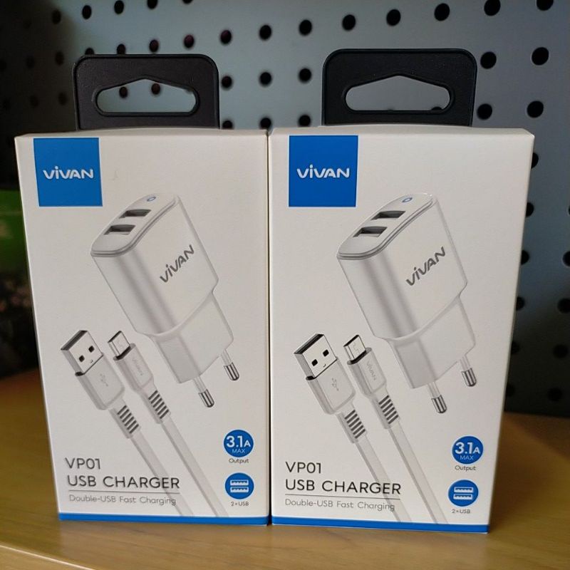 Vivan Adaptor Charger Casan  VP01 Batok Charger Dual USB 3.1A