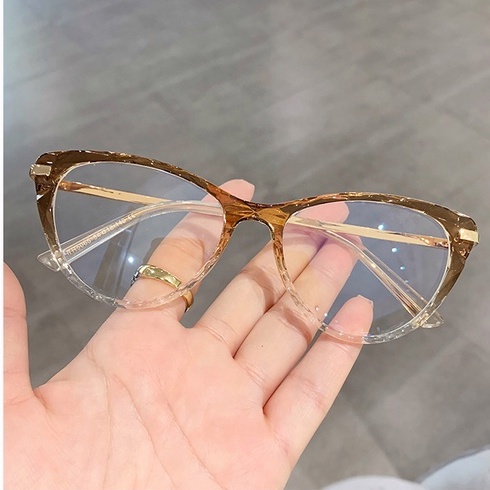 ✔ COD Kacamata Leopard Kacamata Korea Wanita Kacamata Anti Radiasi Retro Wanita Fashion Cat Eye Eyeglasses D716