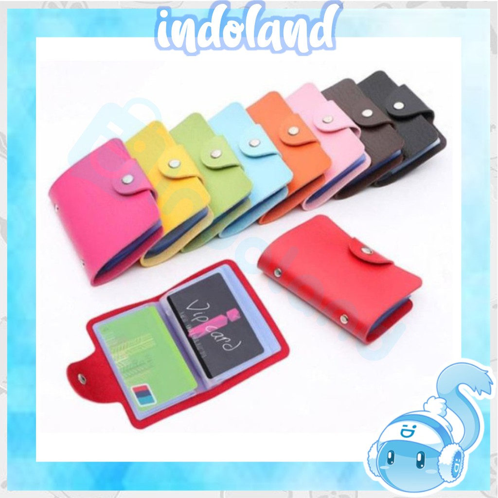 ☀ INDOLAND ☀ D016 Dompet Kartu Kulit Warna Warni 24 Kartu Mini Tempat Card Holder Souvenir Pernikahan