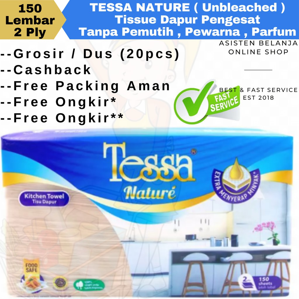 TESSA Nature Kitchen Hand Towel Tissue Dapur Unbleached Natur Natural isi 150s 2ply 150 sheet 2 ply THSN02