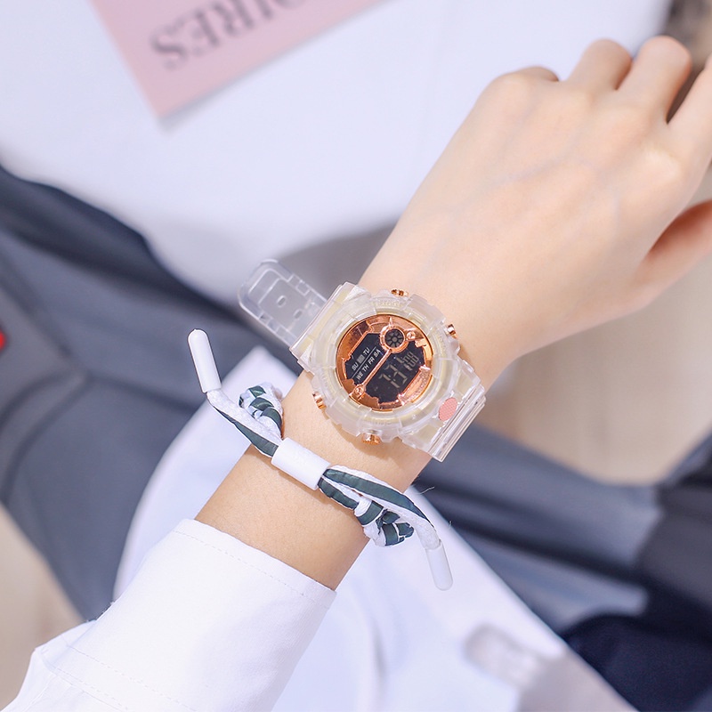 Jam Tangan Wanita Strap Rubber Transparan Display Digital Korean Fashion Import