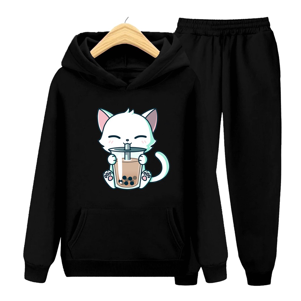 YMF - Setelan Sweater Hoodie Kitten Boba | CAT BOBA®