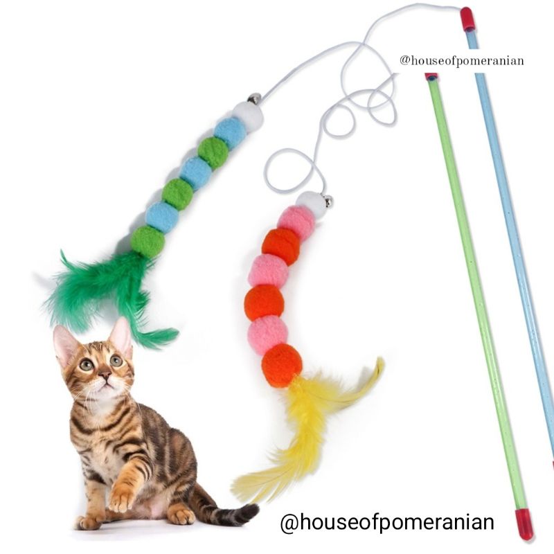 mainan kucing wand cat toys teaser pancingan bulu bola tikus stick kitten