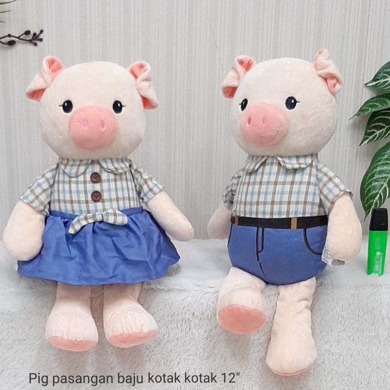 Boneka Pig Baju Kotak-Kotak Pasangan Babi Couple Girl &amp; Boy 40cm