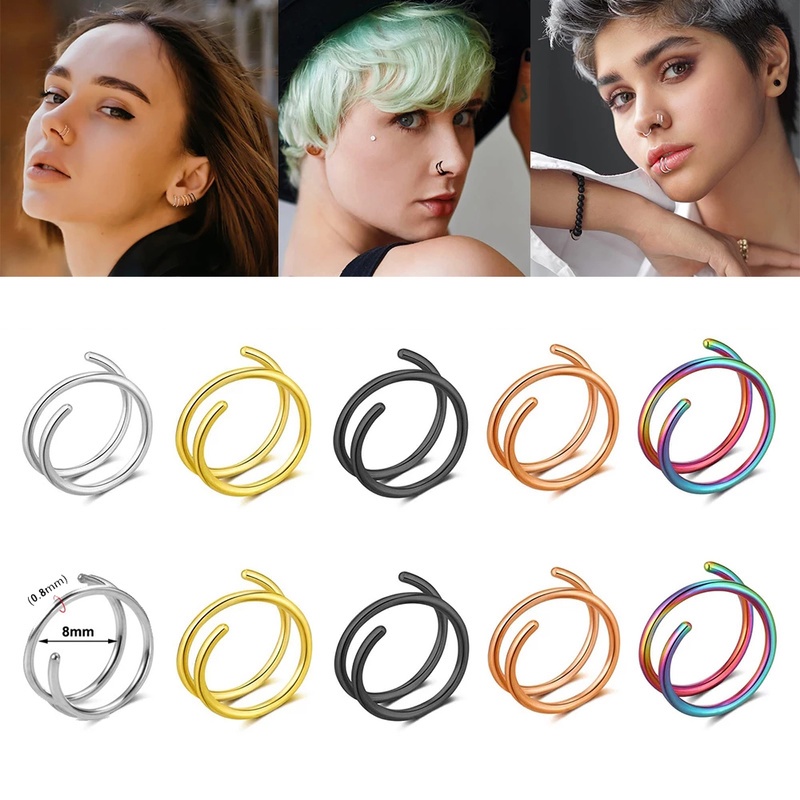 1pc Cincin Hoop Hidung Bahan Stainless Steel Ukuran 8mm Untuk Pria Dan Wanita