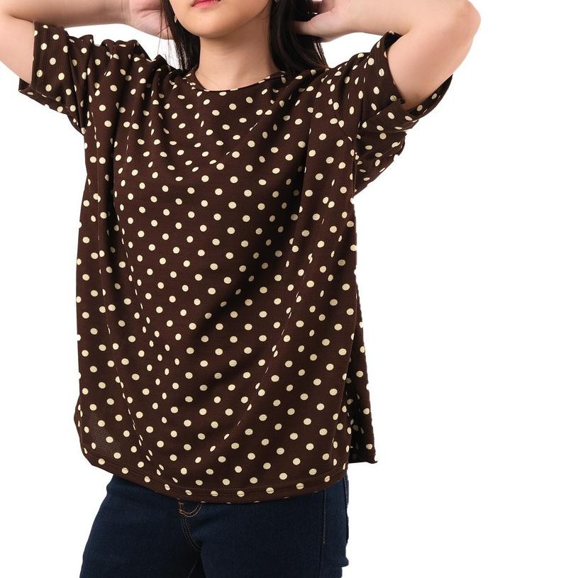 ➦ Monellina RISTEL Kaos Oversize Wanita Lengan Pendek Polkadot ★