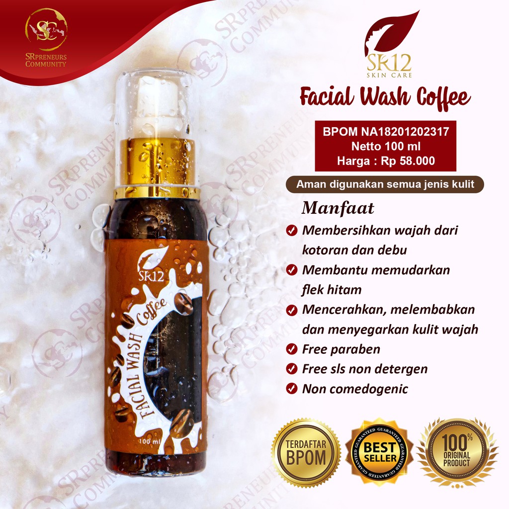 FACIAL WASH COFFEE SR12 TERBAIK | MEMBERSIHKAN KOTORAN DI WAJAH | FRESH &amp; TIDAK KERING | SABUN KOPI PENCERAH WAJAH BERSTANDART BPOM