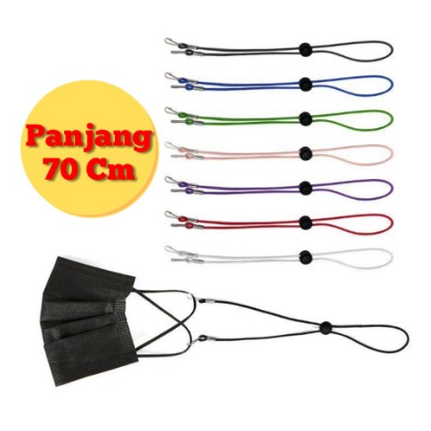 Tali Masker Elastis Premium Panjang 70 cm / Masker Konektor pengait besi / Pengait Masker pengait pl