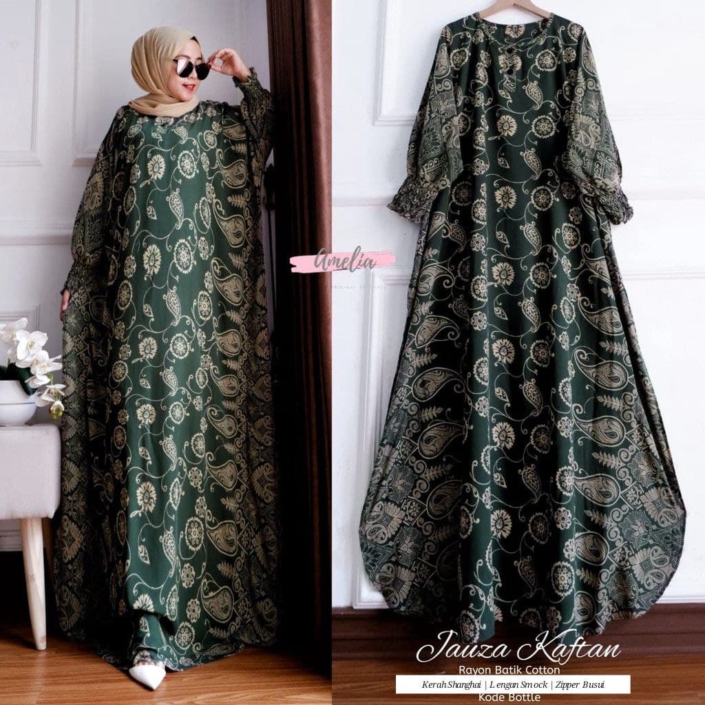 Jauza Home Kaftan Wanita Rayon Premium Gamis Dress Jumbo Batik Busui Kekinian Bigsize LD 150 cm