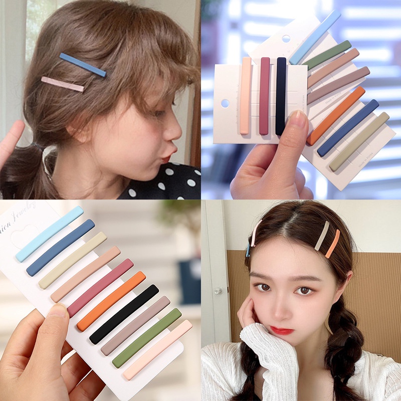 1pc/1set Jepit Rambut Korea Poni Simple Jepit Cewek Korea Jepit Cantik /Jepitan Rambut Gaya Korea Matte Warna Warni / Korea Fashion Wanita Hairclip Aksesoris