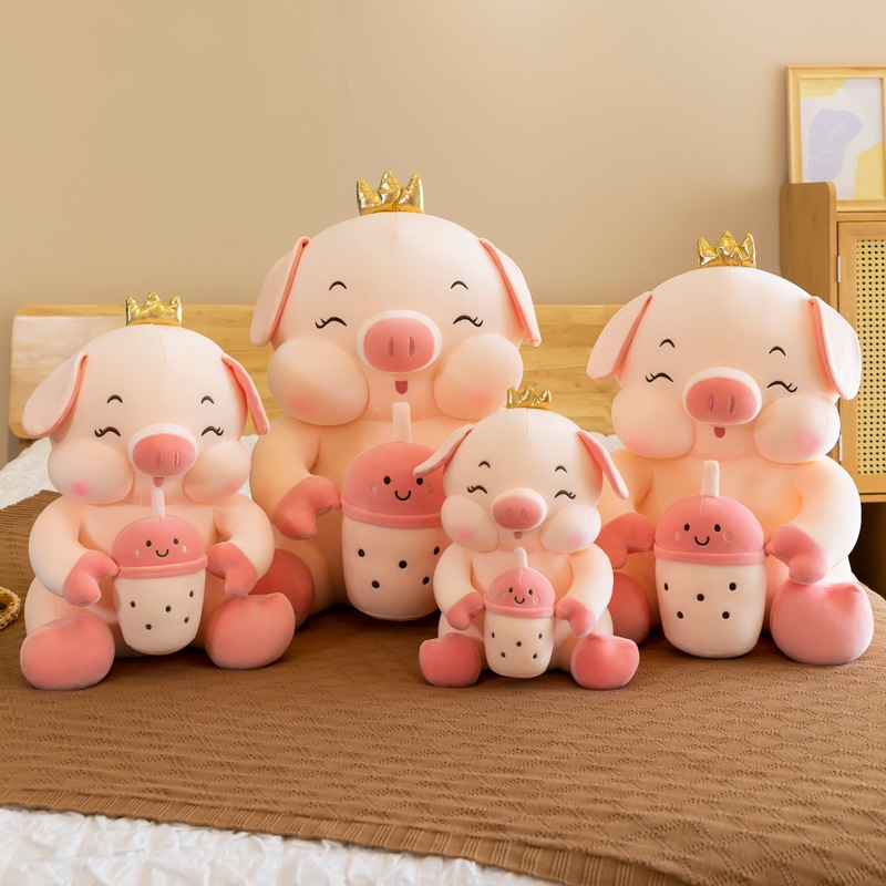 Boneka Piggy Pegang Susu Milk Bahan Plush