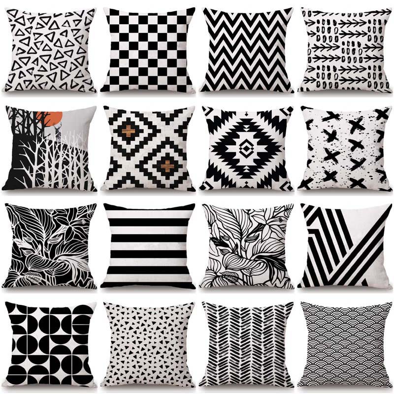 Hitam Putih Geometris Sofa Cushion Bantal Mobil Bantal Sandaran