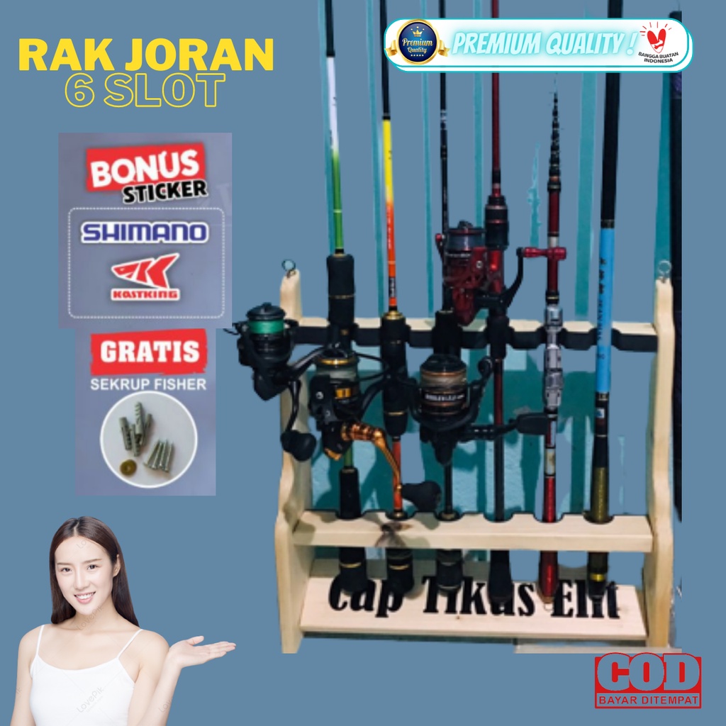 Rak Joran Pancing Kayu Portable Murah Tegek Dinding 6 Slot Dan 10 Slot / Rak Pancing Dinding Gantung