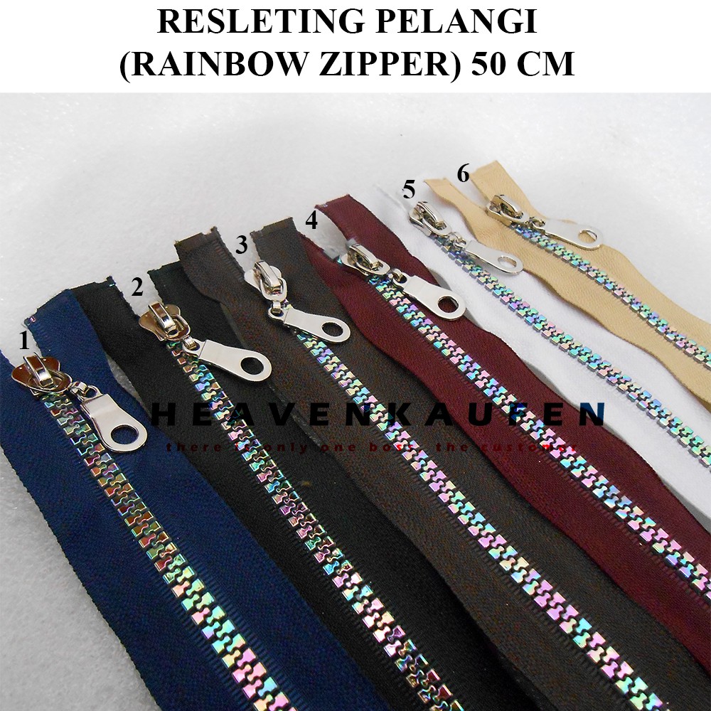 Resleting Zipper Pelangi Rel/Gigi Warna Warni (Rainbow Zipper) Panjang 50 cm