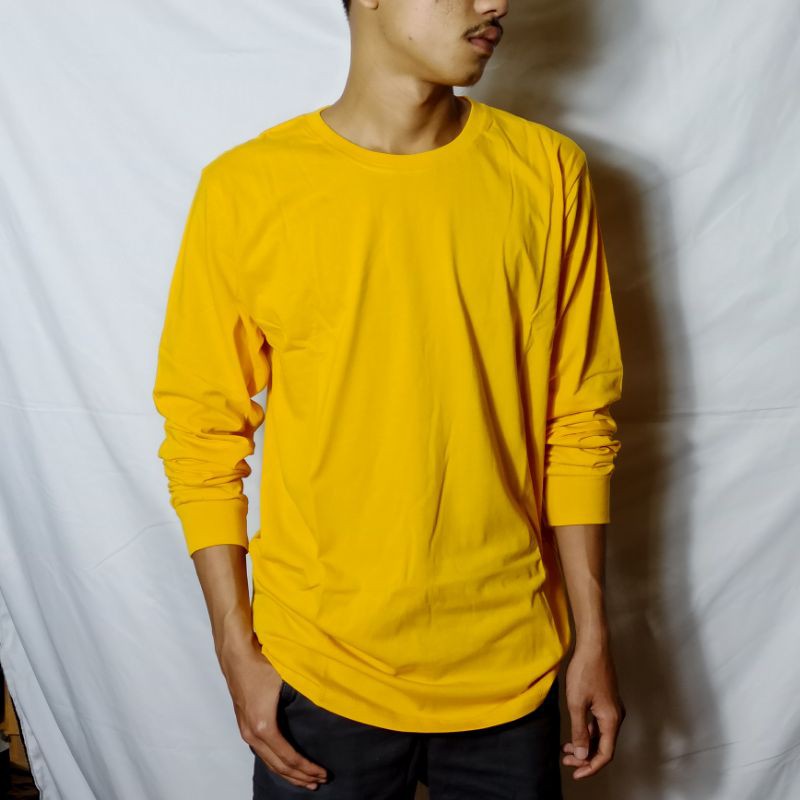 kaos polos lengan panjang kuning mustard