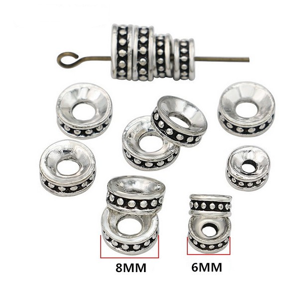 40pcs Manik-Manik Spacer Silver Tibet Ukuran 6mm 8mm Bahan Metal Untuk Membuat Perhiasan Kalung Gelang