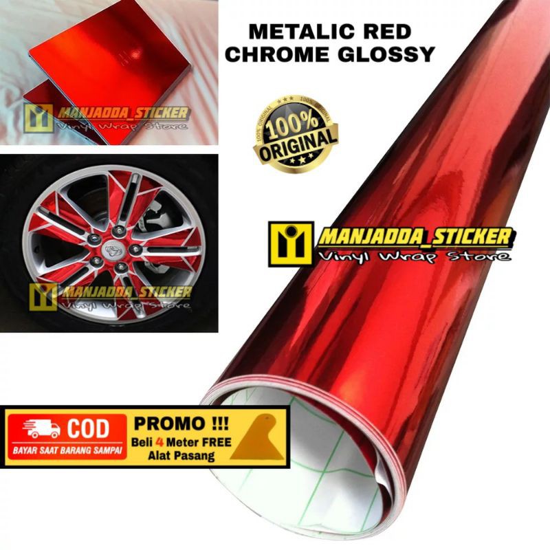 Stiker Skotlet Motor Merah Chrome Glossy untuk motor dan mobil bahan lentur