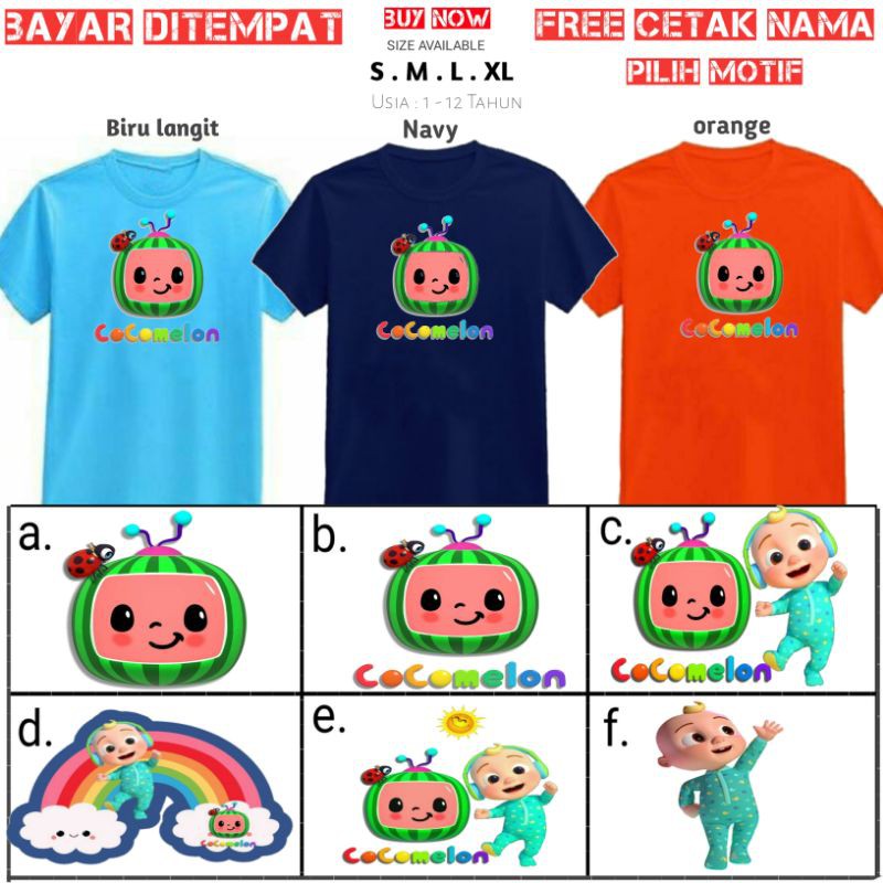 Kaos anak cocomelon/Baju Cocomelon anak perempuan/Laki laki/Pilih motif/Free nama