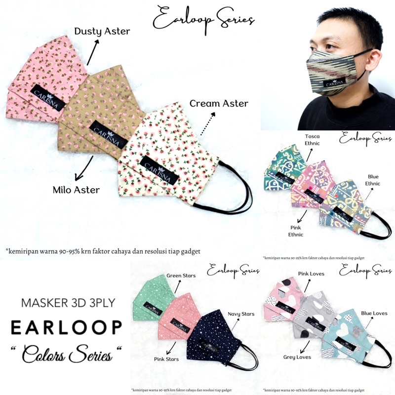 MASKER KAIN 3D 3PLY EARLOOP ORIGAMI NON MEDIS “Colors Series”