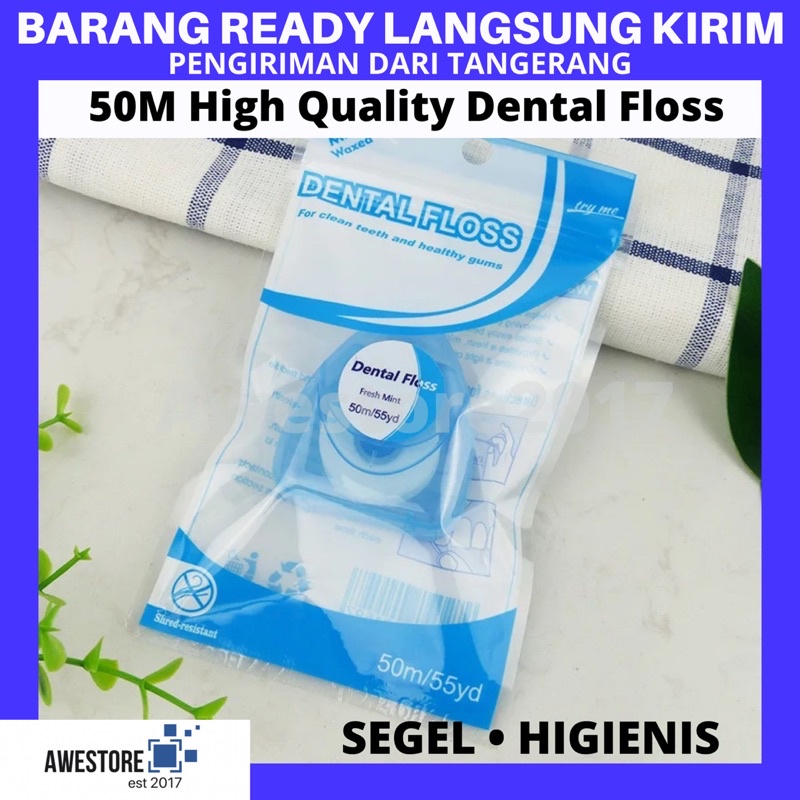 50M Dental Floss Roll Benang Gigi Toothpick Pembersih Sela Interdental