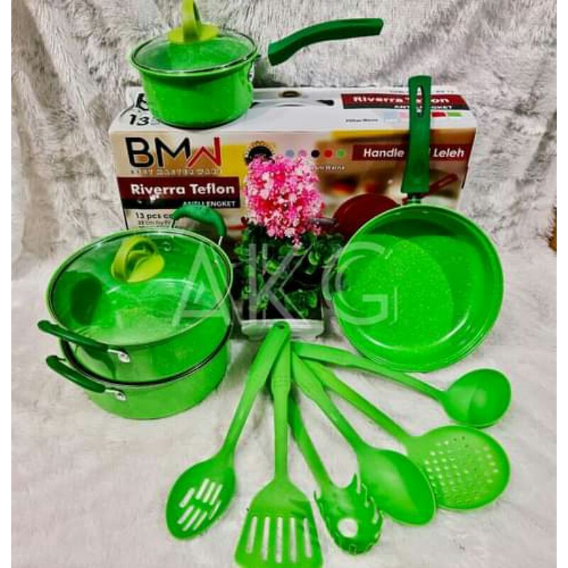 Panci Set BMW Riverra Teflon 13 Pcs Hijau