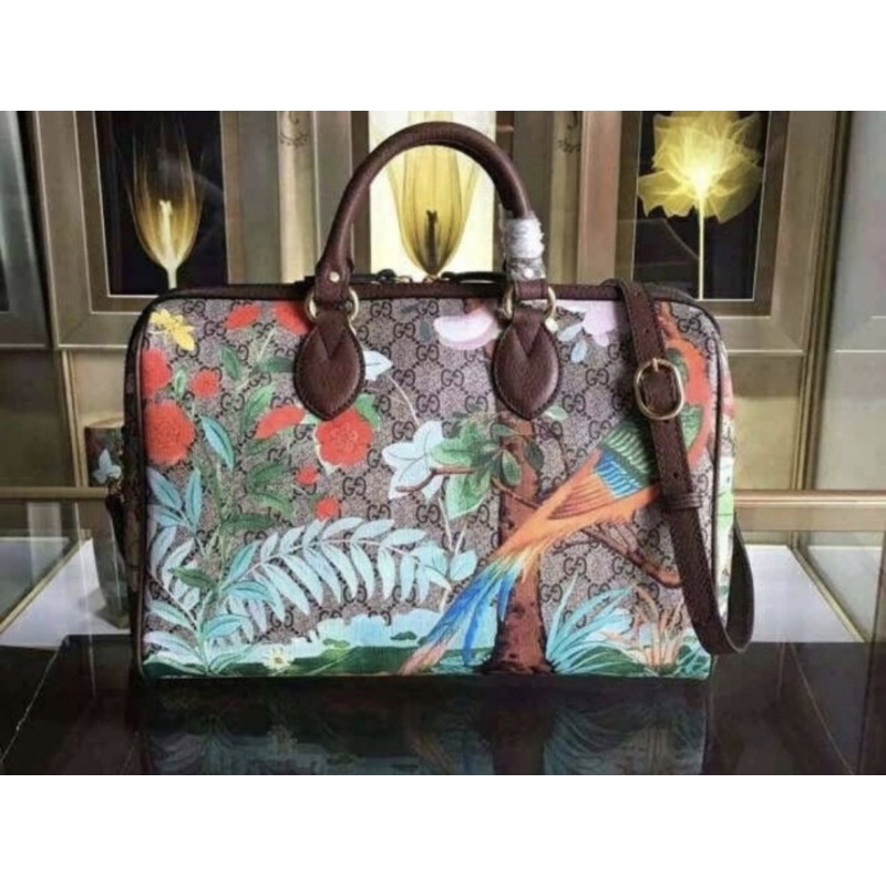 TAS WANITA GUCCI BOSTON EXOTIC BIRD PRINTED HANDBAG