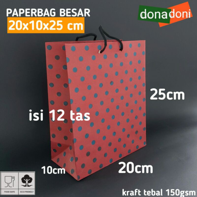 

isi 12 paperbag polkadot 20x10x25 tas kertas murah paper bag polos