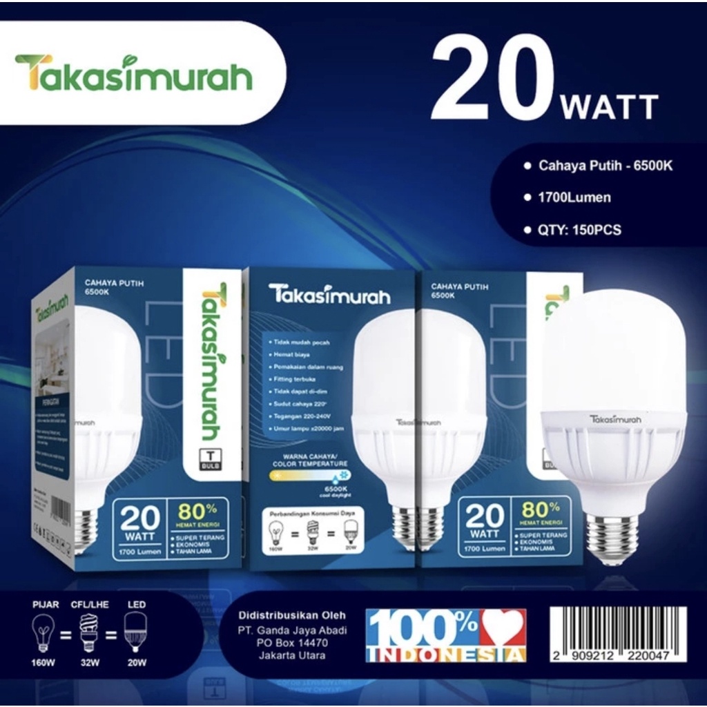 Lampu LED T Bulb TAKASIMURAH 20W 30W