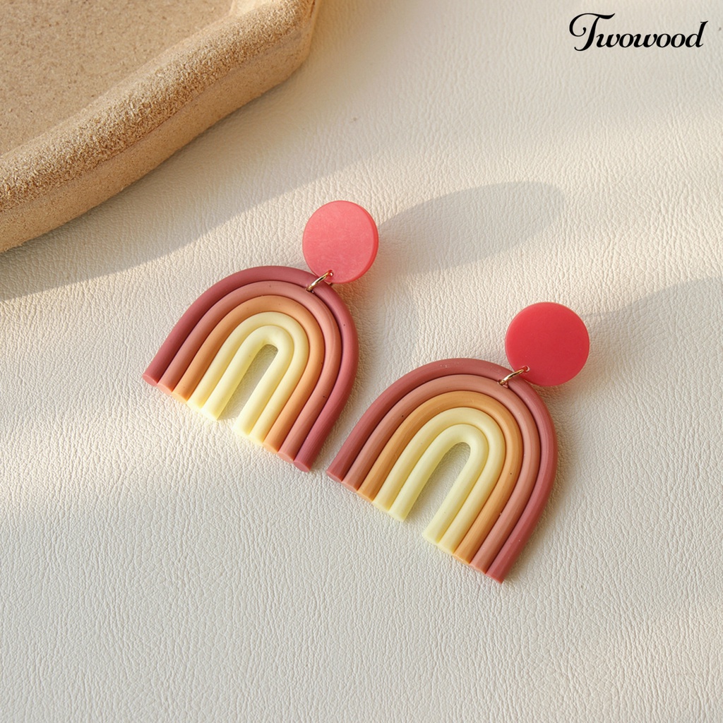 Twowood 1 Pair Drop Earrings Geometric U Shape Colorful Polymer Clay All Match Bohemian Stud Earrings for Dating