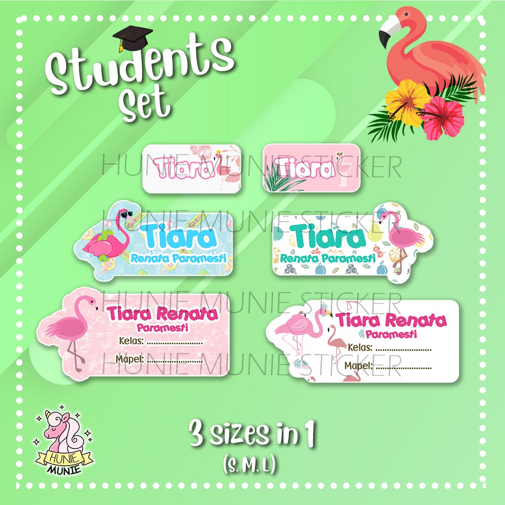 

Sticker Label Nama (STUDENTS SET) - Cute Flamingo (3 in 1, sticker buku, botol, alat tulis) Stiker