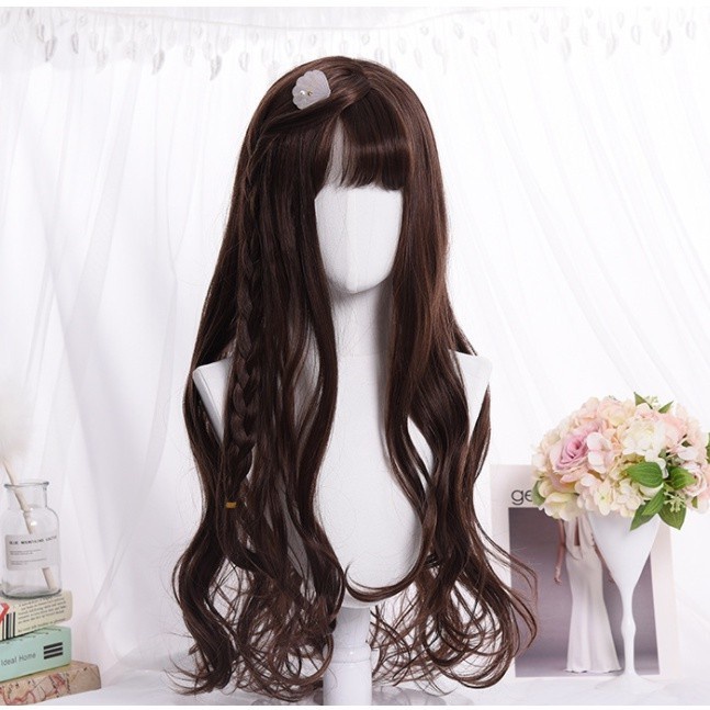 WDA-20 wig daily lolita jepang wavy rambut palsu lurus panjang hitam