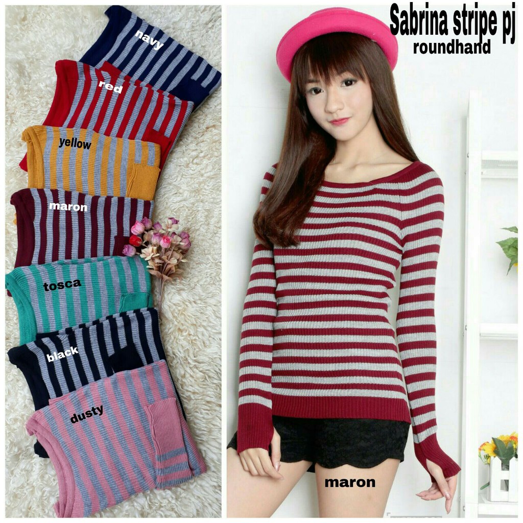 [Sabrina stripe2 RH pj RO] Blouse Wanita Rajut Stret Varian Warna