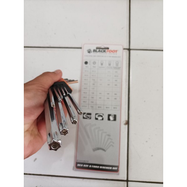 Kunci L kombinasi Segi enam + Bintang Lubang Extra Long / Hex torx Key Set