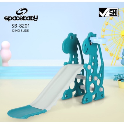 Mainan Anak Perosotan Prosotan Slide Model Dino Ayunan ring keranjang bola basket karet SB8201 & SB8202 By Spacebaby 3 in 1 Slide Swing and Basket-Green SB8201