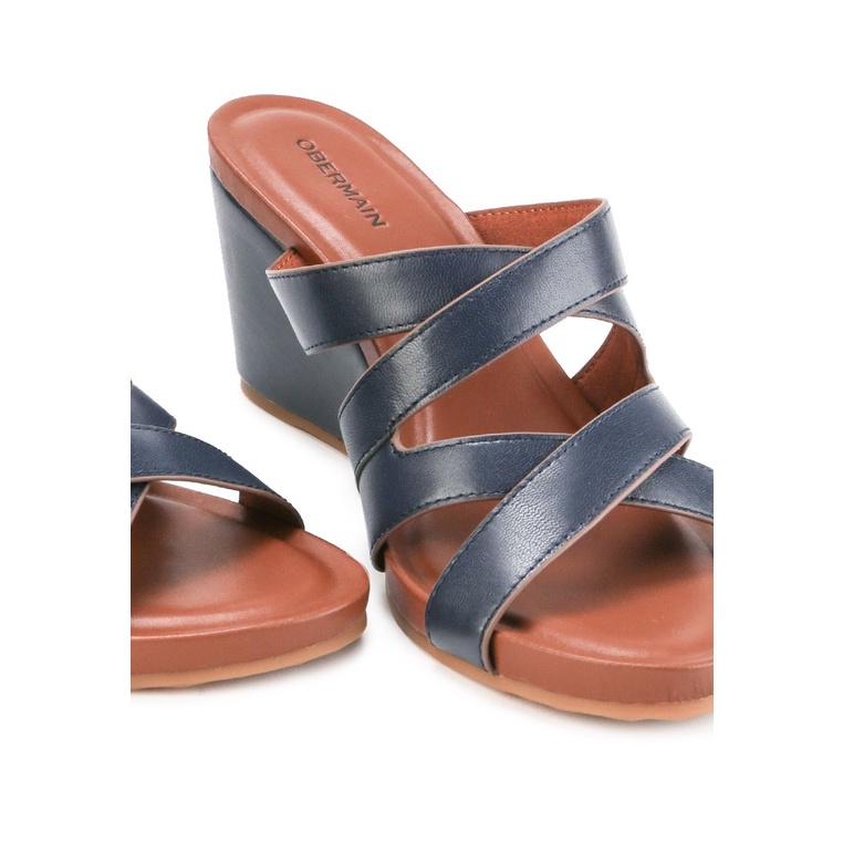 SANDAL WEDGES KULIT OBERMAIN WANITA ORIGINAL ASLI TERBARU BIRU OW09