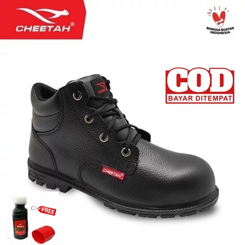 Sepatu Safety Cheetah 2180H FREE Semir Sepatu Kiwi Poles Warna Hitam