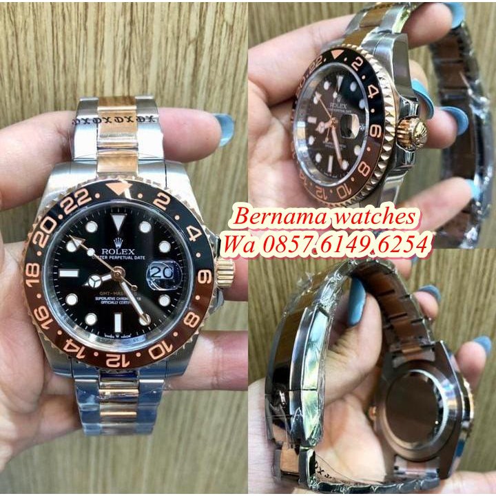 Bayar Di tempat Jam Rolex GMT Master II Rootbeer Combi Rose 41mm Solid Stainless Body Swiss Eta 1.1