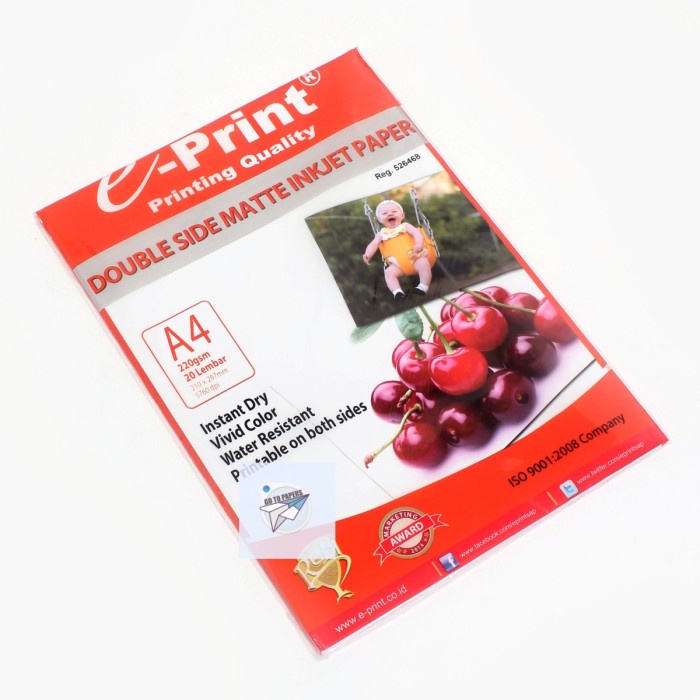 

Eprint Photo Paper Double Side Matte Inkjet Paper A4 220gsm [ Baby Cherry ]