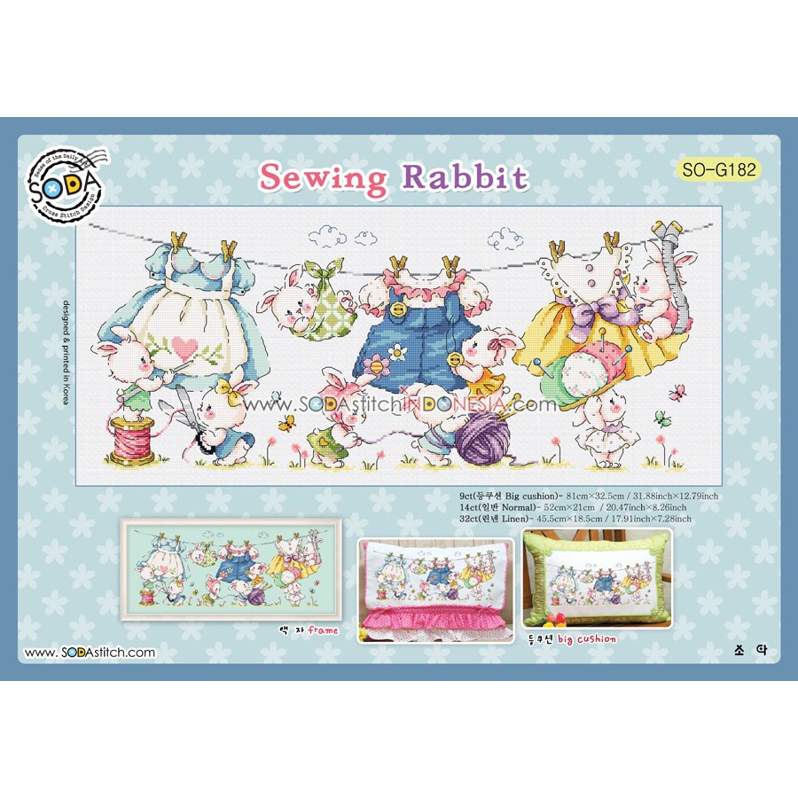 Paket DIY Craft Sulam Kristik Strimin Sodastitch SO-G182 - Sewing Rabbit Kelinci