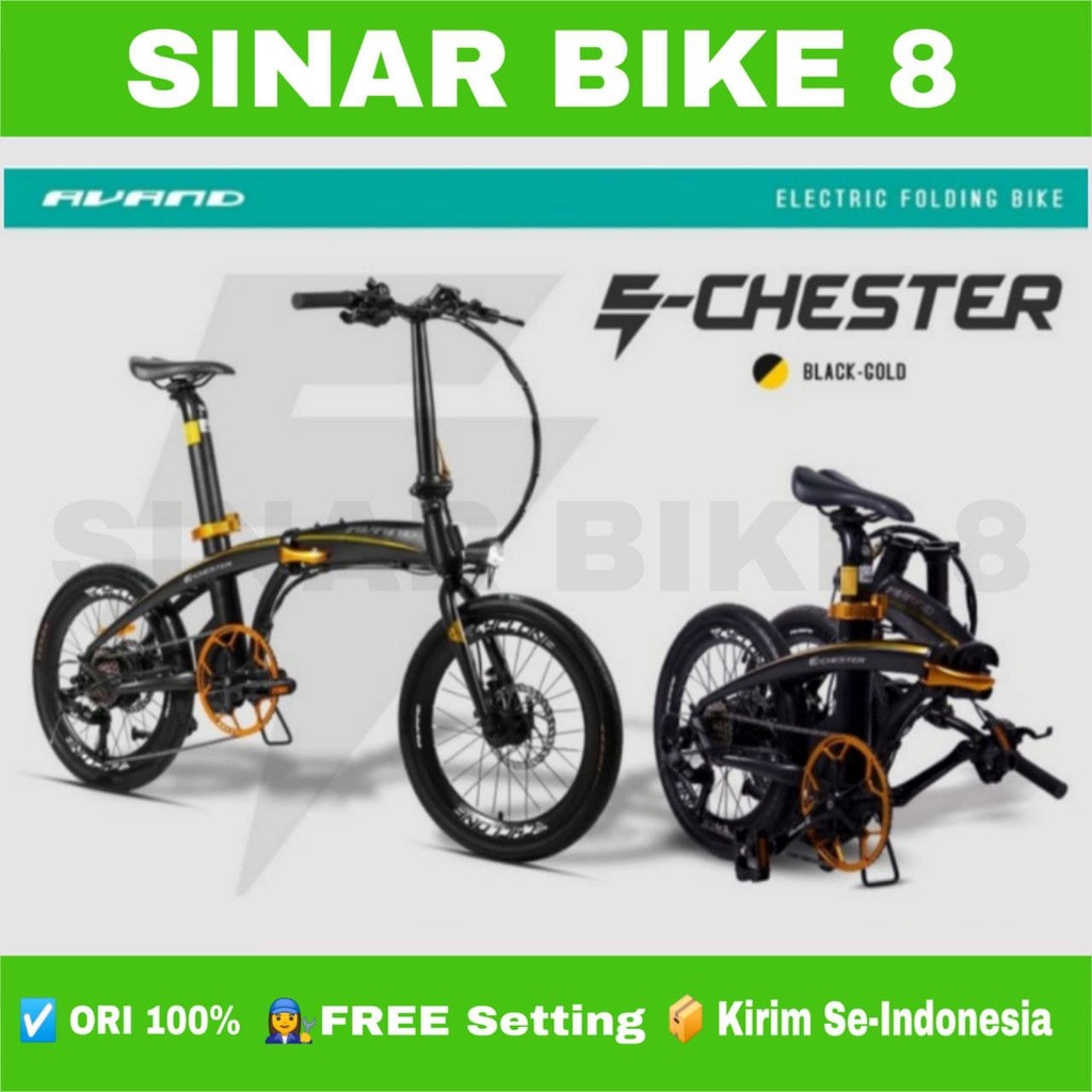 Sepeda Lipat Listrik AVAND E CHESTER Electric E-Bike Listrik Alloy 9 Speed