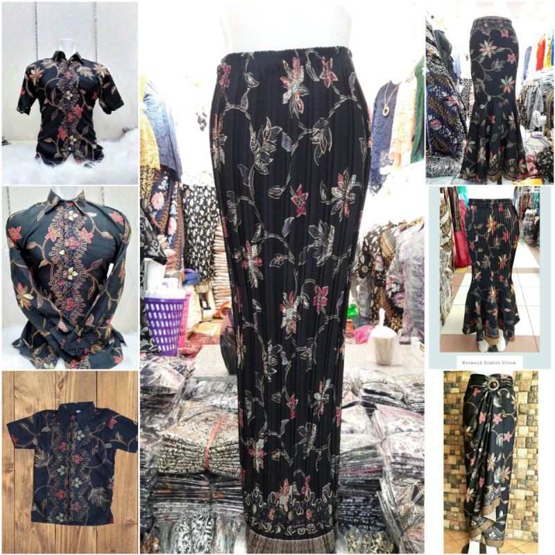 COUPLE BATIK ROK PLISKET MOTIF RAMBAT/ BATIK COUPLE SARIMBIT/ BAWAHAN KEBAYA/ KEMEJA BATIK COUPLE