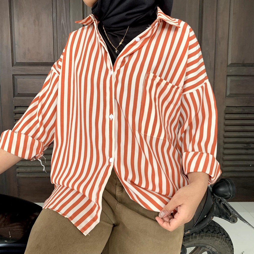 KEMEJA SALUR OVERSIZE POCKET | STRIPPY SHIRT | STRIPE KEMEJA SALUR