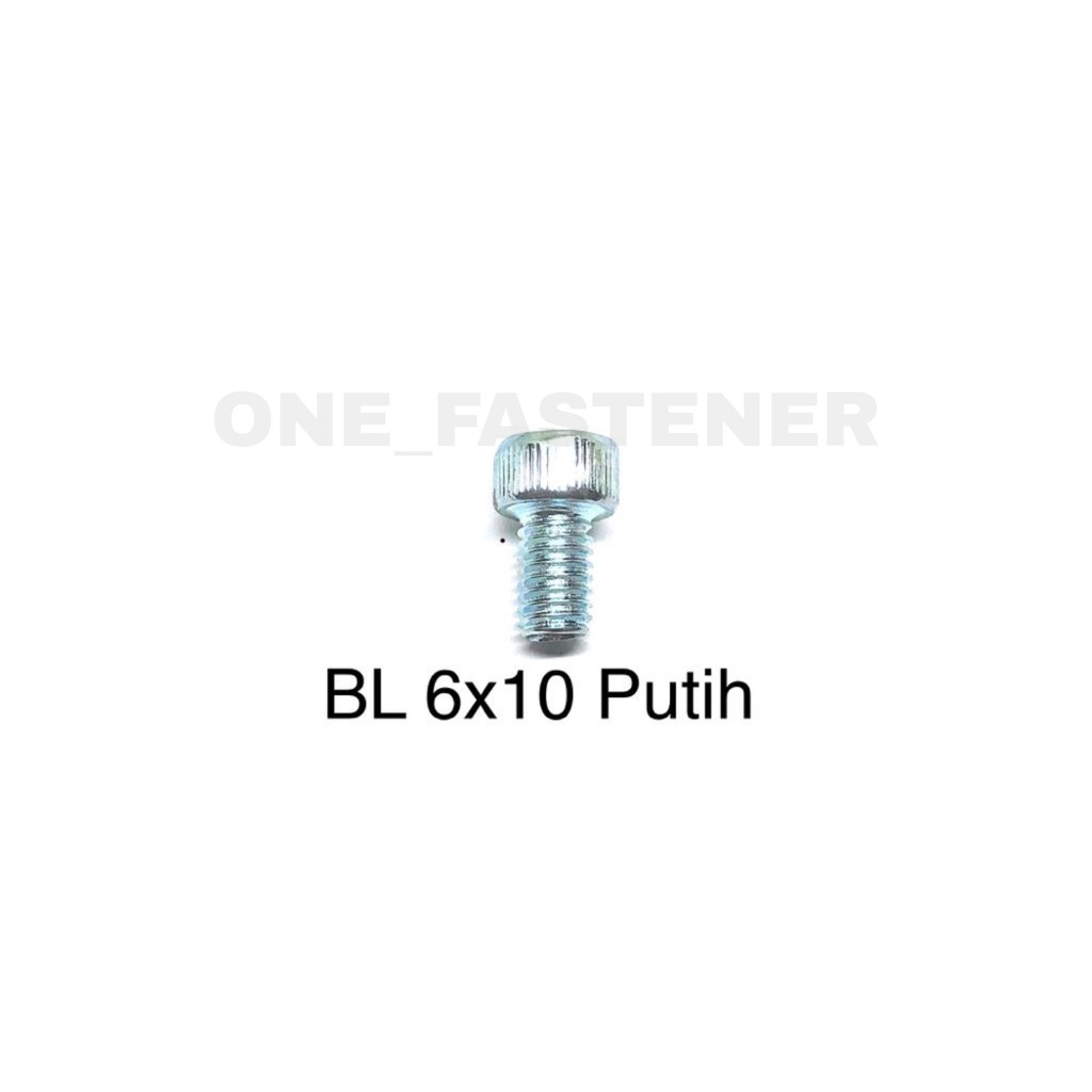 100 pcs Baut L M6x10 Putih L5 6mm 1cm M6 hex socket Heads cap screw 10