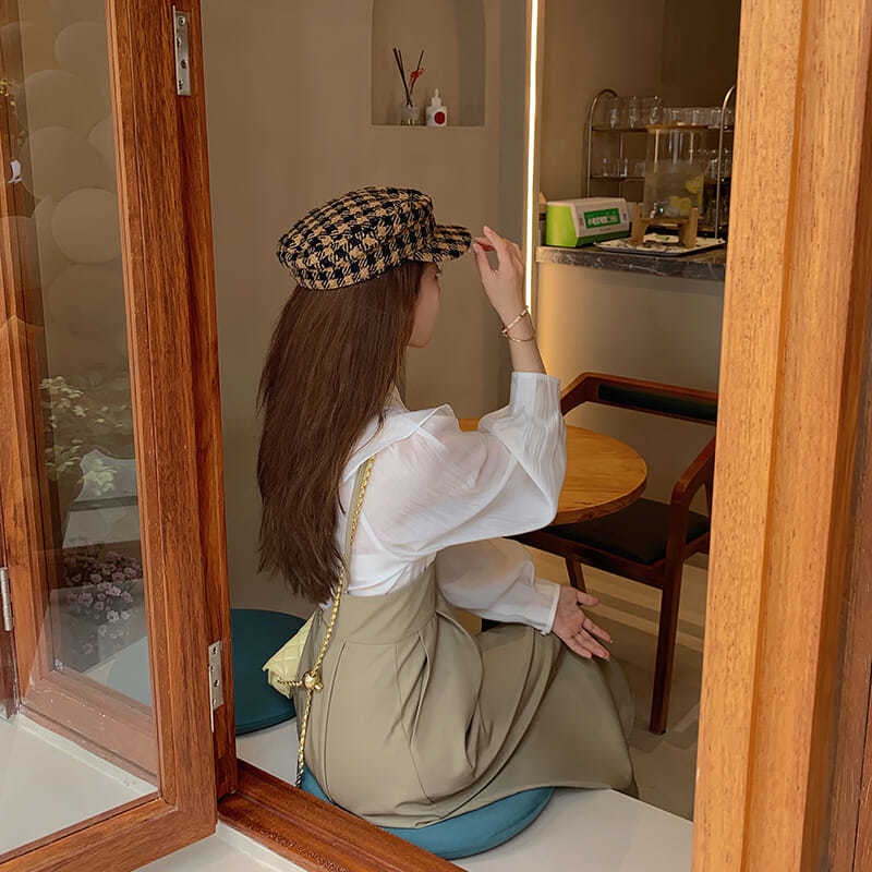 Setelan Temperamen Gaya Baru Blus Retro Prancis Wanita + Rok Suspender Temperamen Awal Musim Gugur Setelan Fashion Dua Potong-1