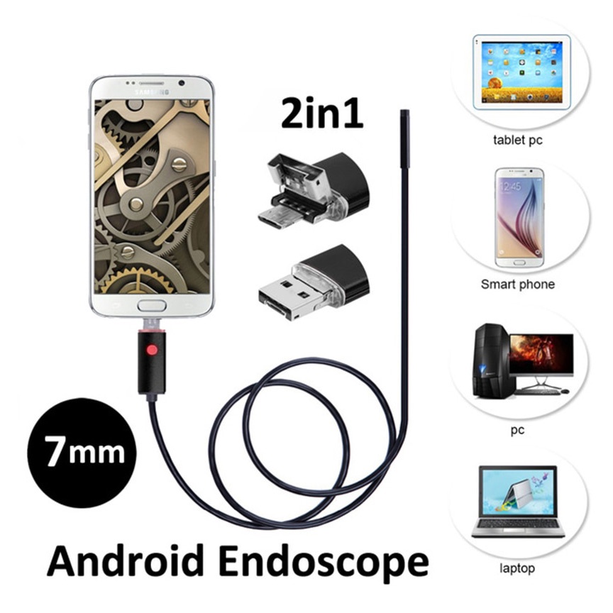 Kamera Endoscope OTG Waterproof HD 7mm 480P 2M - AN98A - Black