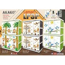 AKAKO - Lemari Pakaian Plastik Full RAK 3 pintu printing motif Kelinci/Rabbit, Ruby, Bird, Karakter 