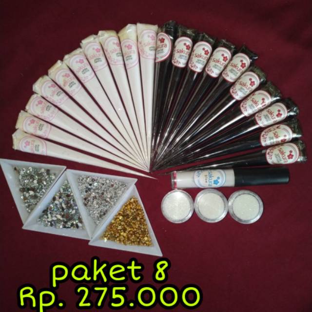 

PAKET HENNA SAKURA 8 / WHITE HENNA / HENNA PUTIH / HENNA MAROON / HENNA WATERPROOF / HENNA PENGANTIN